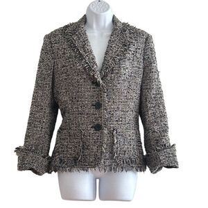 ADEC Women's Size 8 Black Wool Blazer Fringe Trim Business Jacket